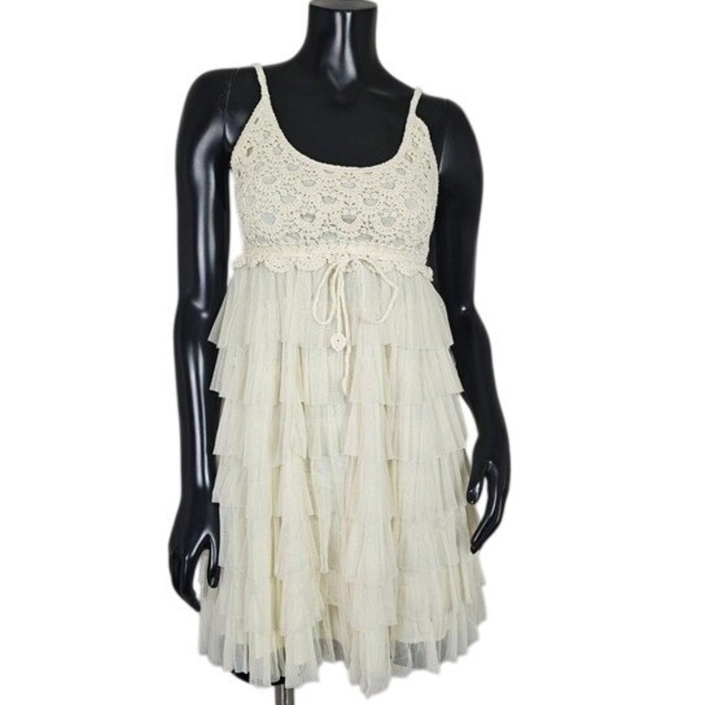 J Gee Ivory Crochet Lace Tiered Mesh Babydoll Dress Cream PS Festival Fairycore